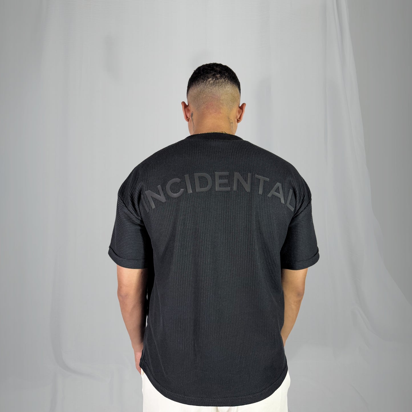 BLACK WAFFLE BOXY T-SHIRT